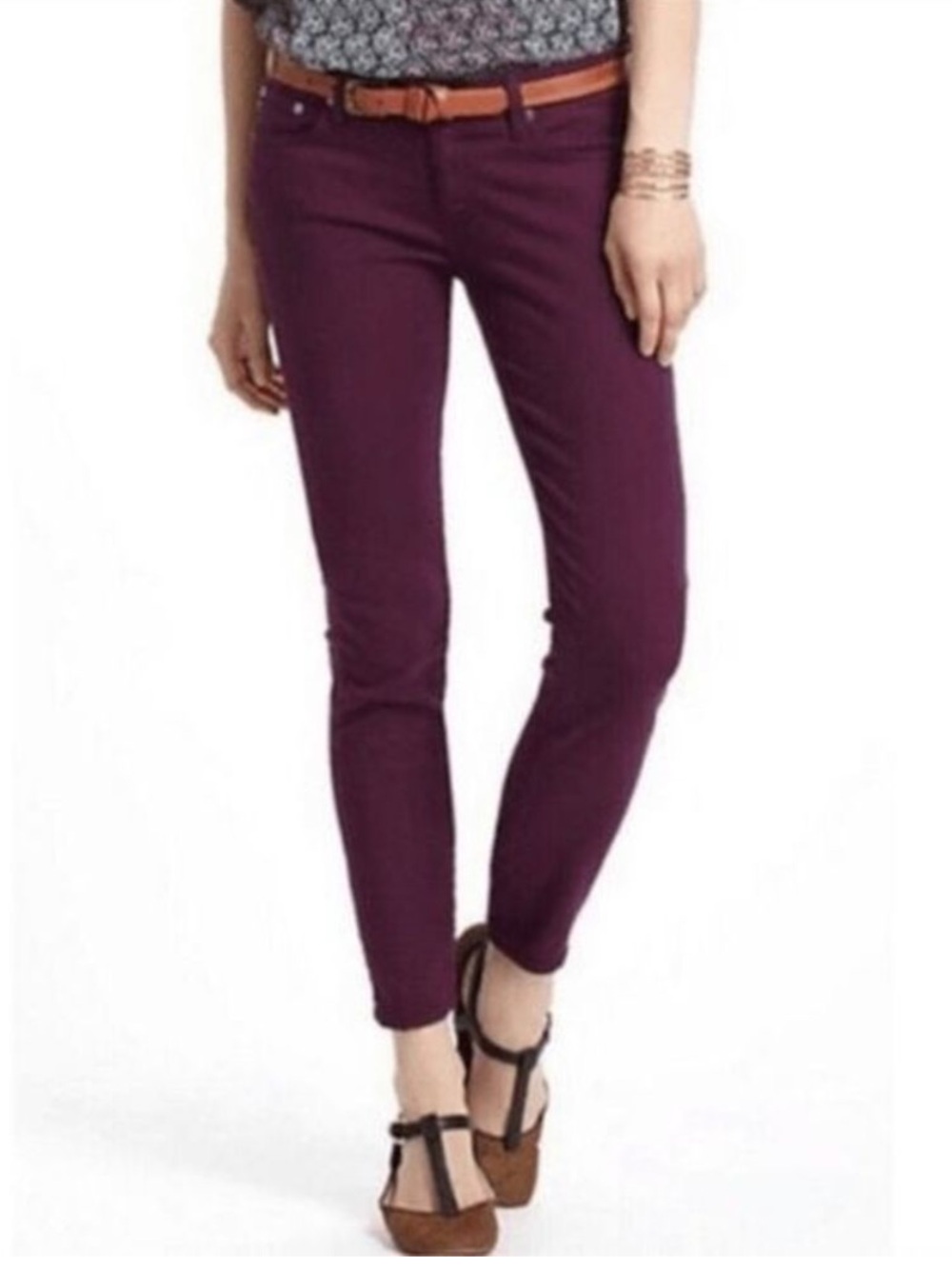 AG The Stevie Ankle Slim Straight Leg Jeans Burgundy Size 28